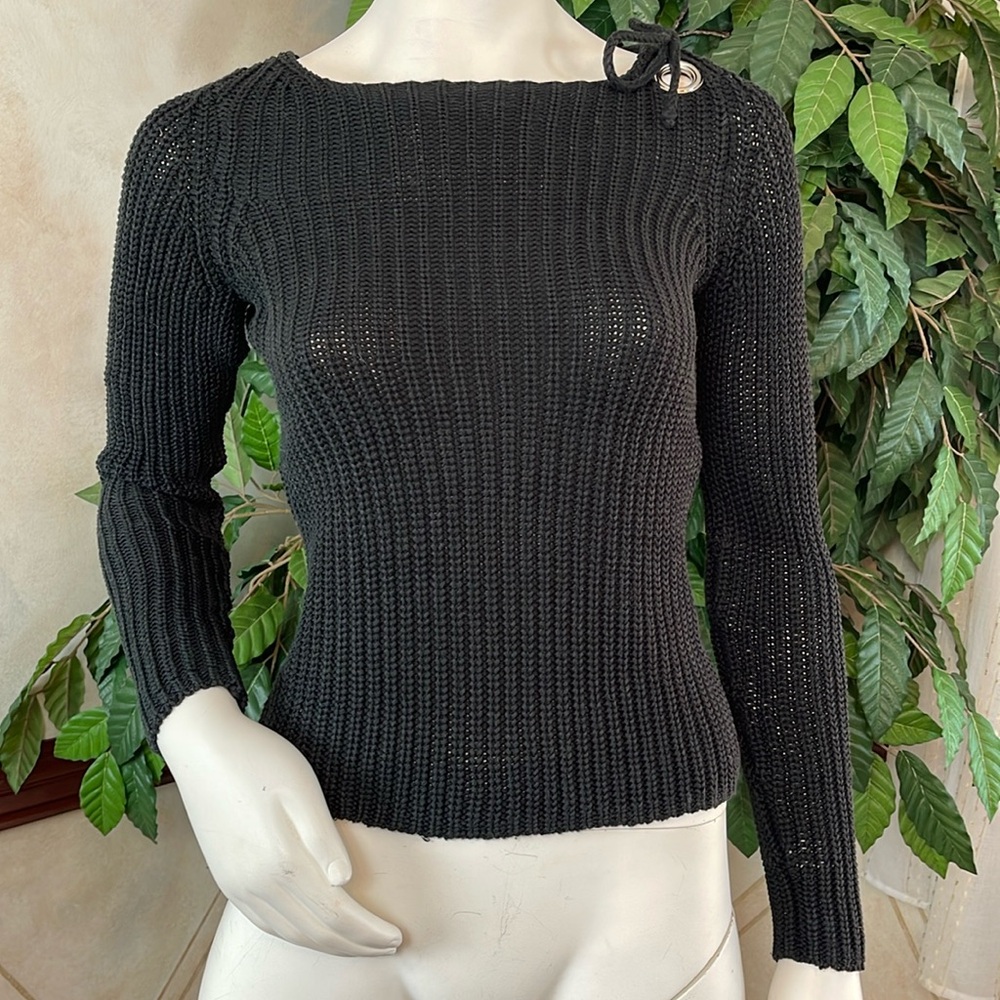 ANN TAYLOR GROMMET SHOULDER TIE SWEATER